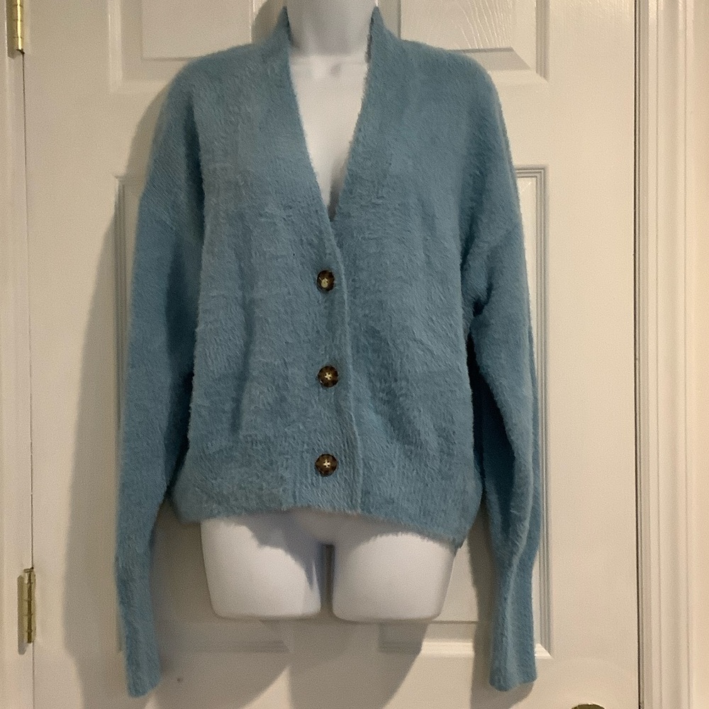 URBAN OUTFITTERS Women’s Blue Soft Fuzzy Oversized Fall Cardigan Sweater XS